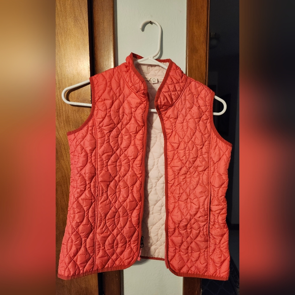 LANDS END KIDS Pink Quilted Zip Up Vest 2 Front Pockets Size M (10-12)